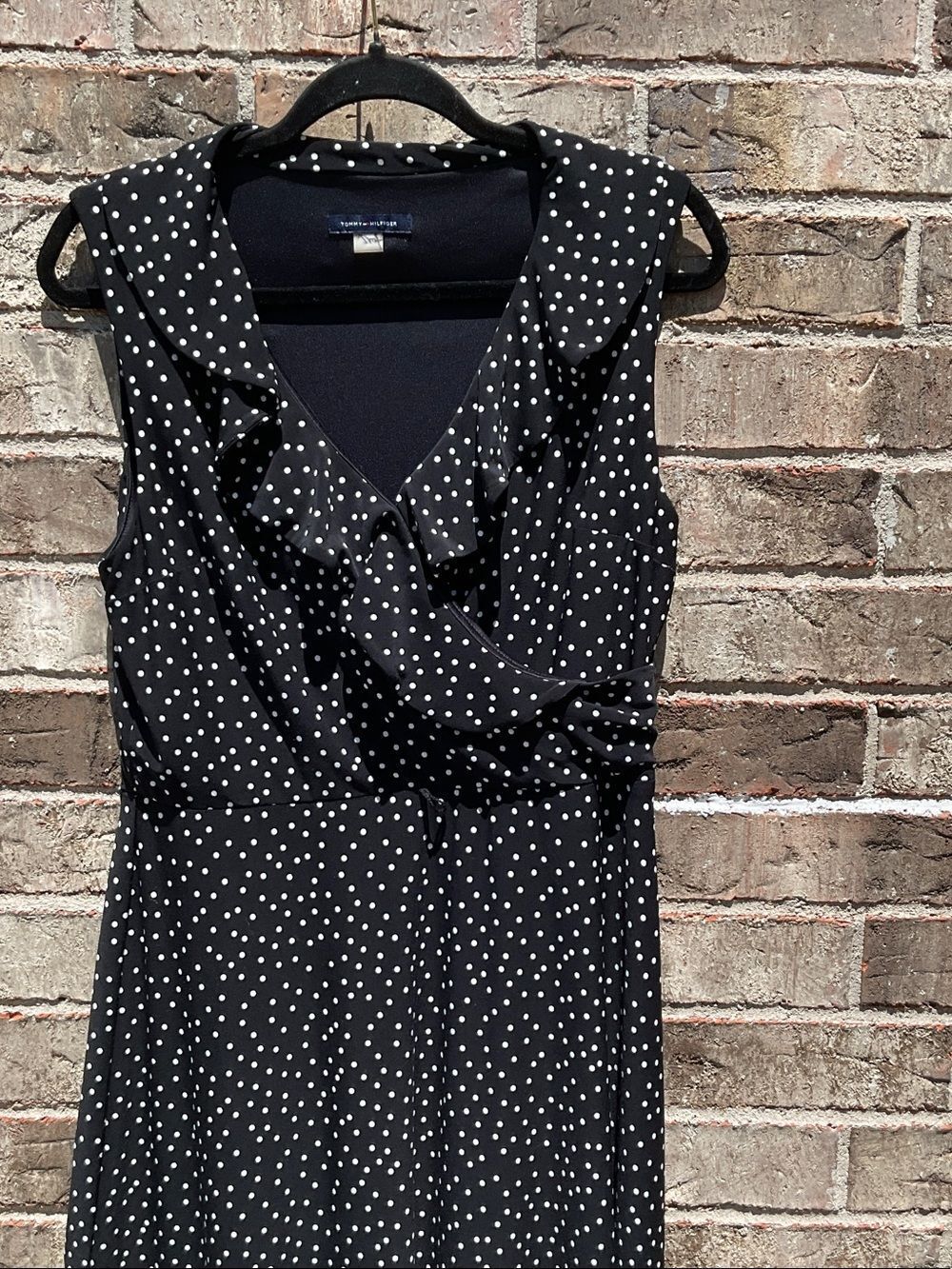 Take 50% OFF- Tommy Hilfiger Sleeveless Polka Dot Ruffle Neck Dress, Size-10 - Picture 3 of 11